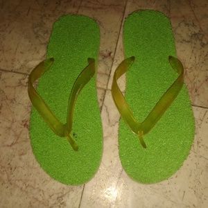 green grass flip flops